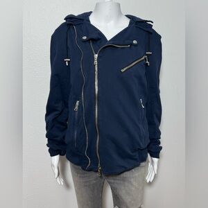 Balmain Zipper Jacket With COA & Removable Hood in Navy